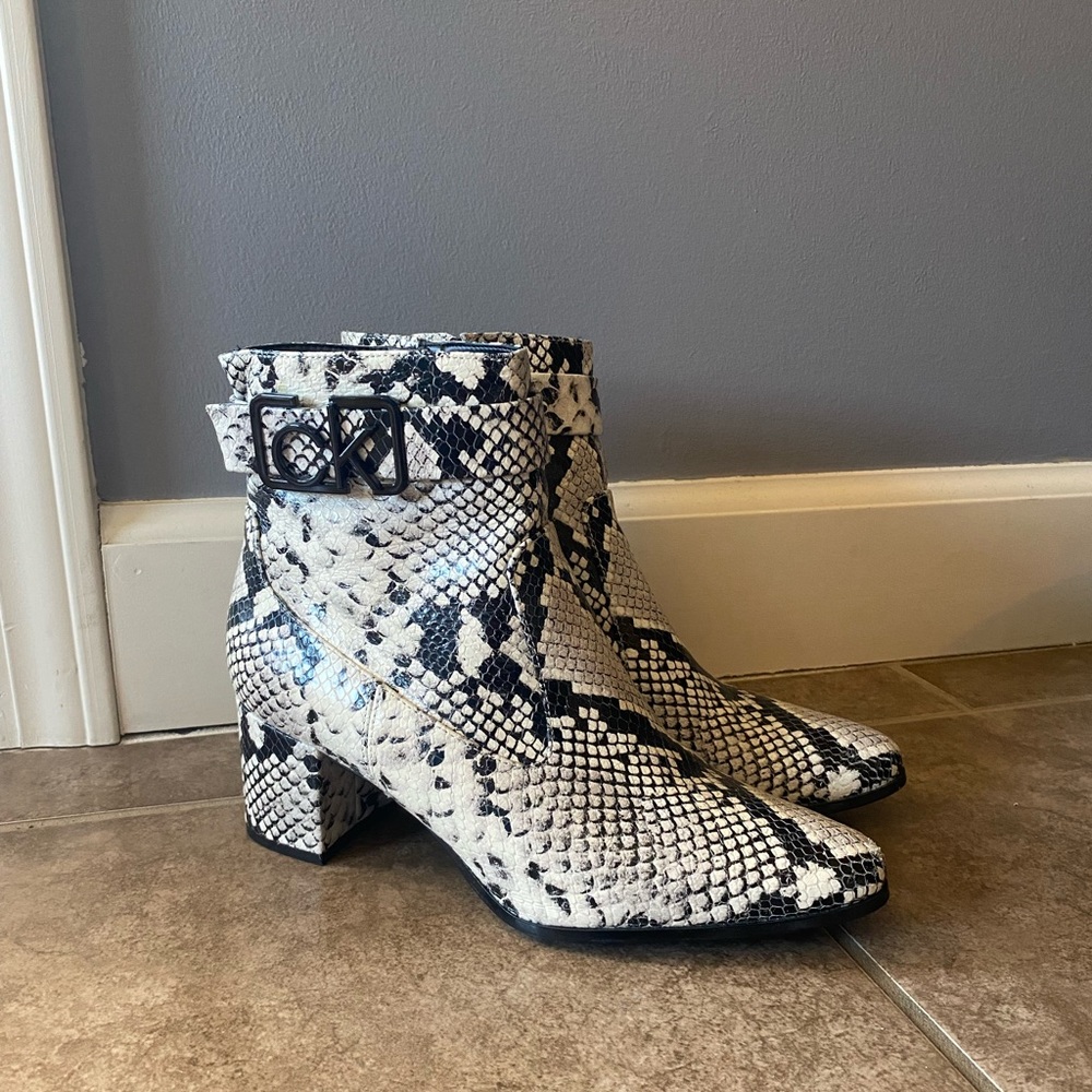 Calvin Klein Snakeskin Heeled Booties